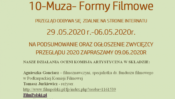PRACOWNIA POD GARGULCEM ZAPRASZA  NA KOLEJNE ODSŁONY Z CYKLU 10-MUZA , WTOREK 03.06. 2020.